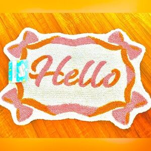LAST ONE!  In or outside door vibrant hook rug. Pink, orange and off white. NWT.